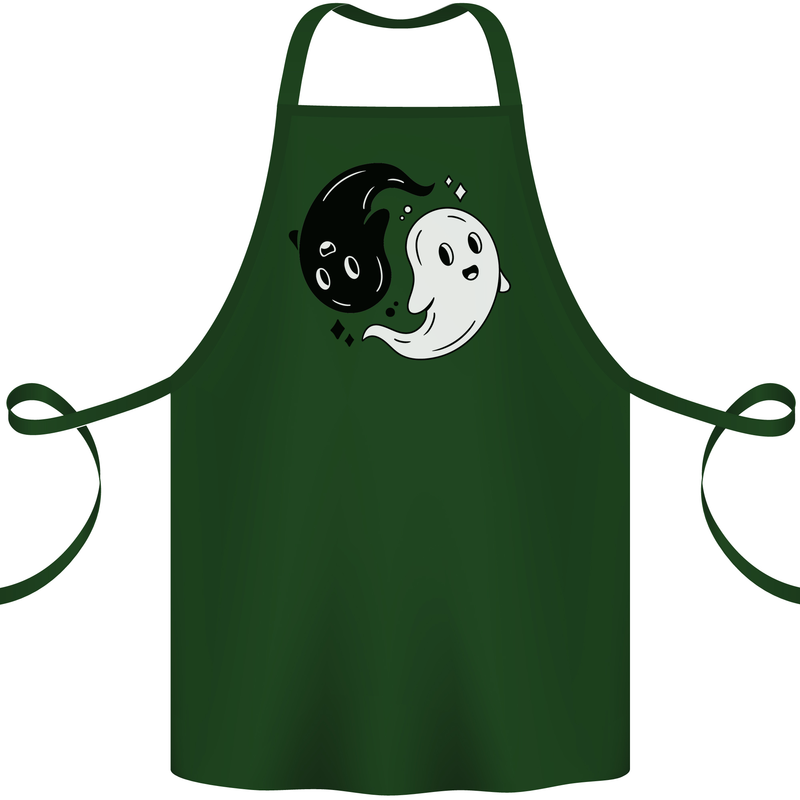 Funny Halloween Ying Yang Ghosts Cotton Apron 100% Organic Forest Green