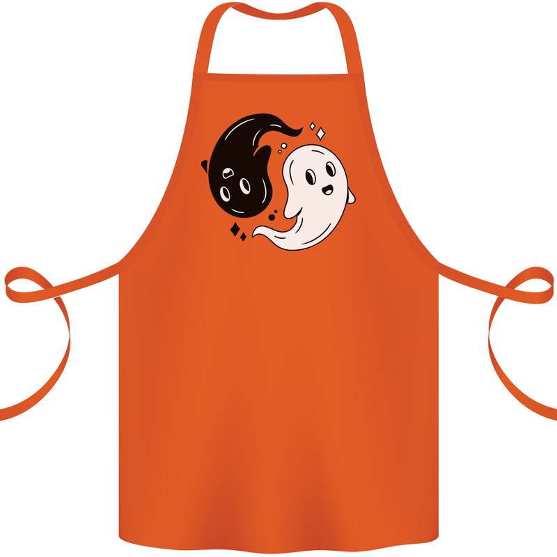 Funny Halloween Ying Yang Ghosts Cotton Apron 100% Organic Orange