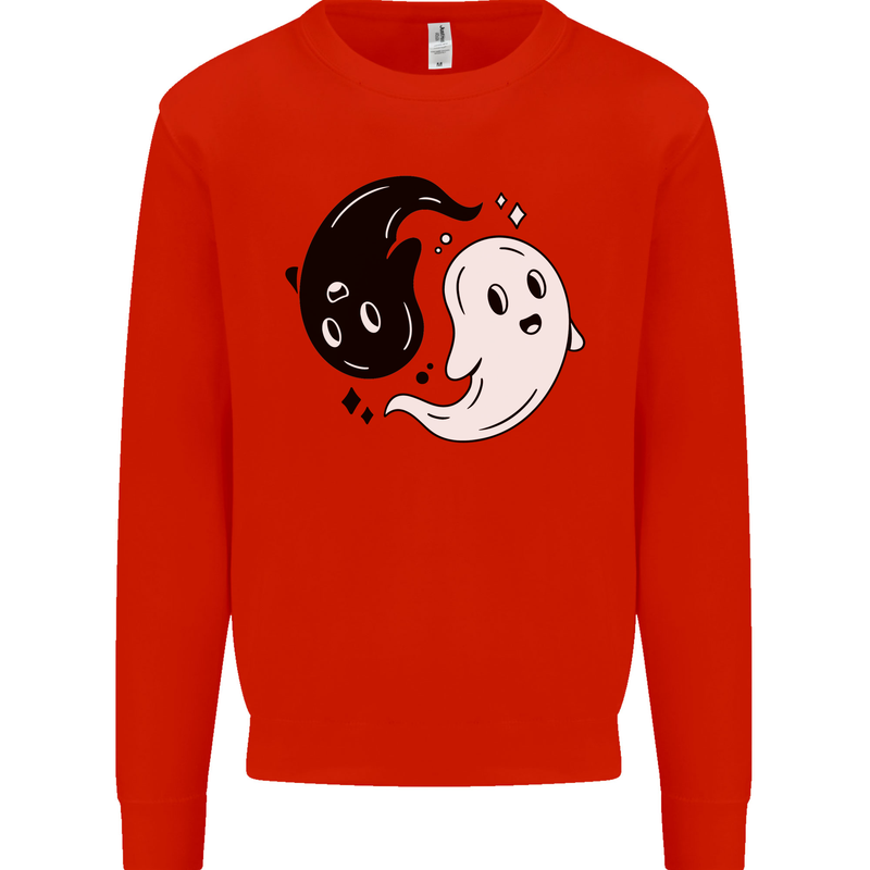 Funny Halloween Ying Yang Ghosts Kids Sweatshirt Jumper Bright Red