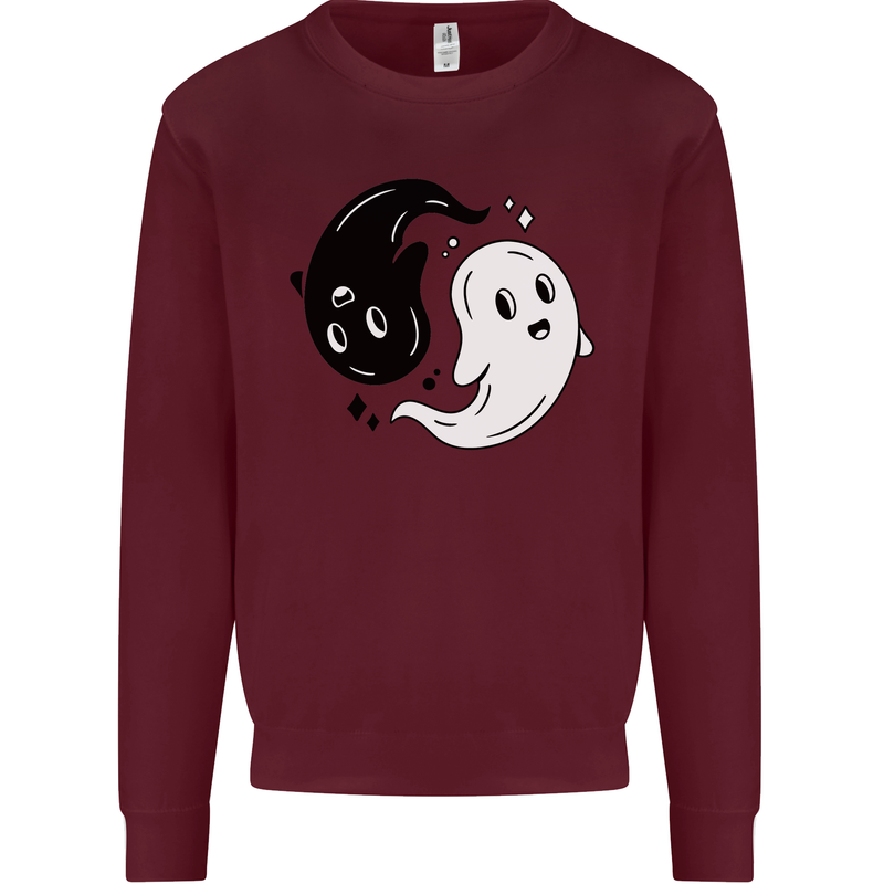 Funny Halloween Ying Yang Ghosts Kids Sweatshirt Jumper Maroon