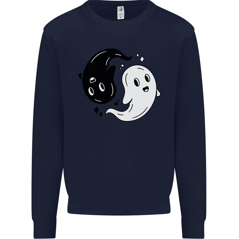 Funny Halloween Ying Yang Ghosts Kids Sweatshirt Jumper Navy Blue