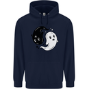Funny Halloween Ying Yang Ghosts Mens 80% Cotton Hoodie Navy Blue