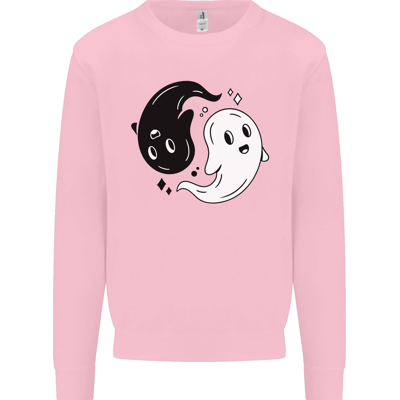 Funny Halloween Ying Yang Ghosts Mens Sweatshirt Jumper Light Pink