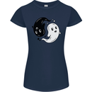 Funny Halloween Ying Yang Ghosts Womens Petite Cut T-Shirt Navy Blue