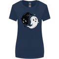 Funny Halloween Ying Yang Ghosts Womens Wider Cut T-Shirt Navy Blue