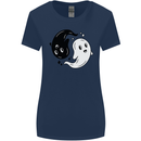 Funny Halloween Ying Yang Ghosts Womens Wider Cut T-Shirt Navy Blue