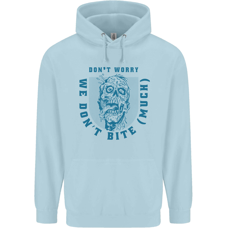 Funny Halloween Zombie We Dont Bite Much Childrens Kids Hoodie Light Blue