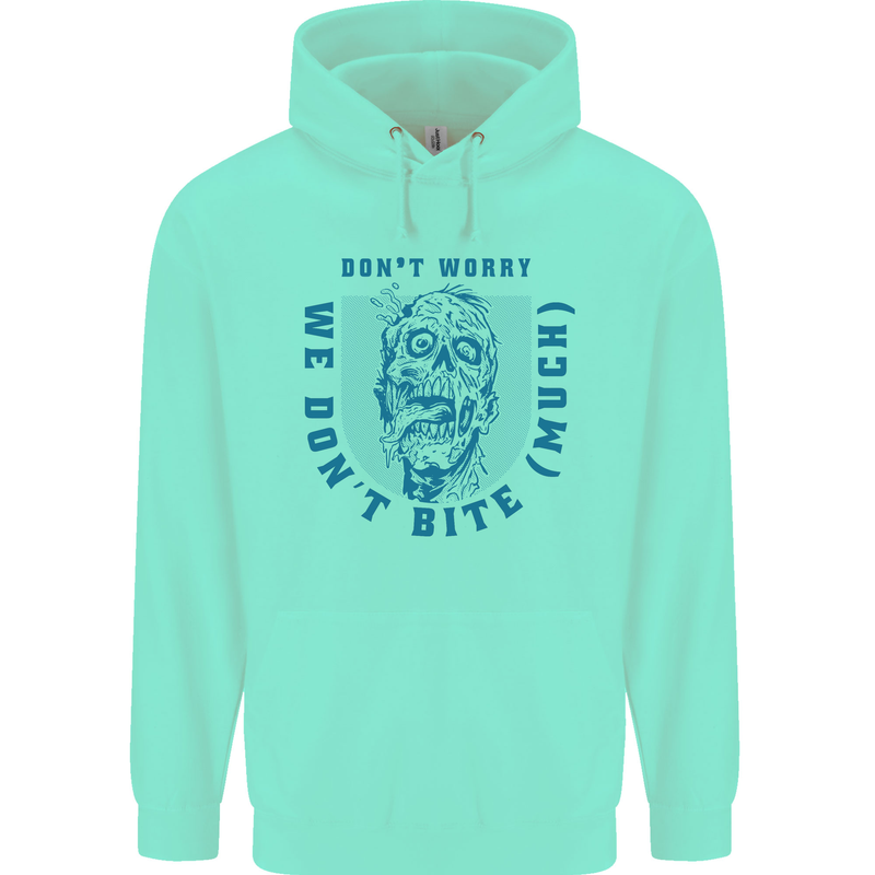 Funny Halloween Zombie We Dont Bite Much Childrens Kids Hoodie Peppermint