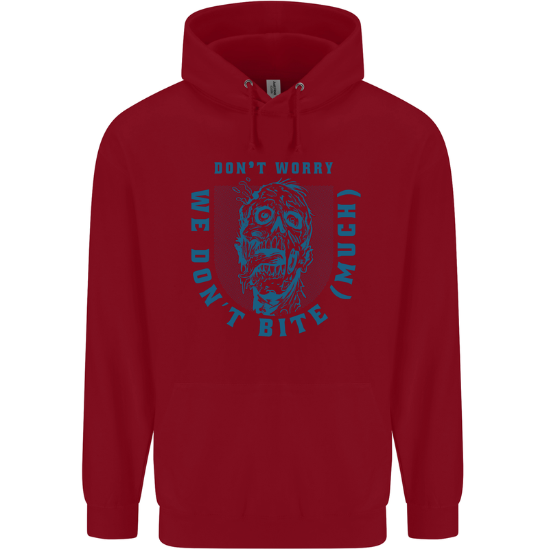 Funny Halloween Zombie We Dont Bite Much Childrens Kids Hoodie Red