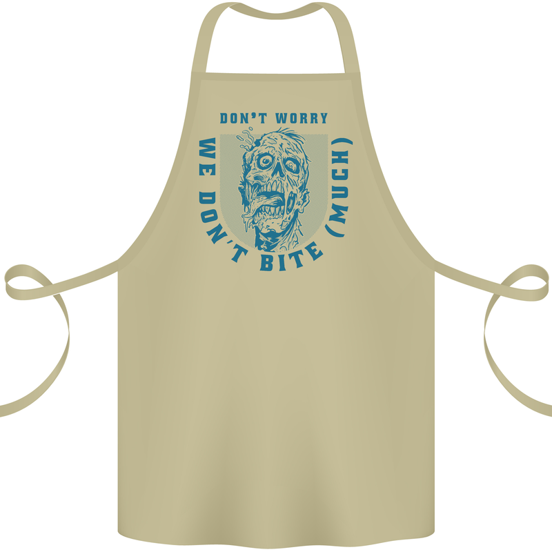 Funny Halloween Zombie We Dont Bite Much Cotton Apron 100% Organic Khaki