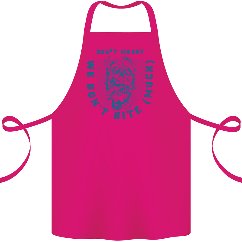 Funny Halloween Zombie We Dont Bite Much Cotton Apron 100% Organic Pink