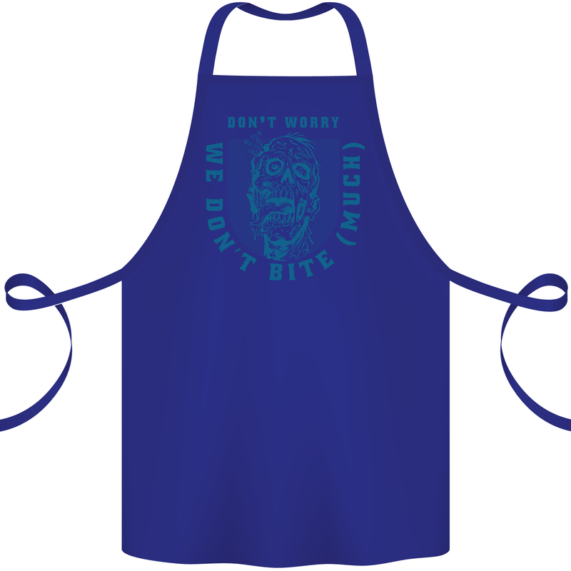 Funny Halloween Zombie We Dont Bite Much Cotton Apron 100% Organic Royal Blue