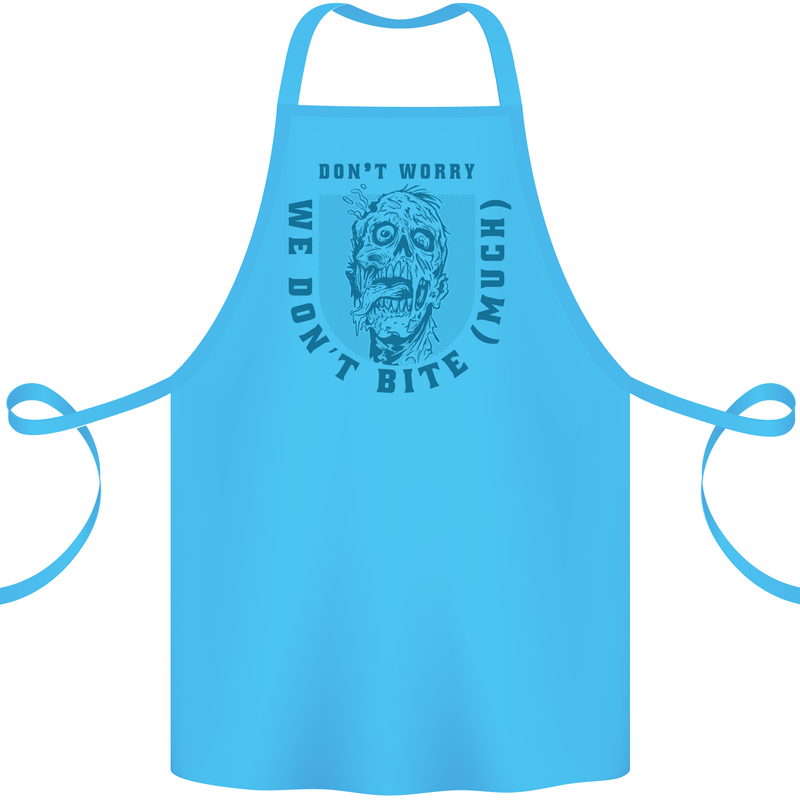 Funny Halloween Zombie We Dont Bite Much Cotton Apron 100% Organic Turquoise