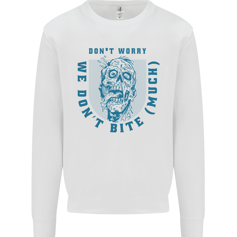 Funny Halloween Zombie We Dont Bite Much Kids Sweatshirt Jumper White