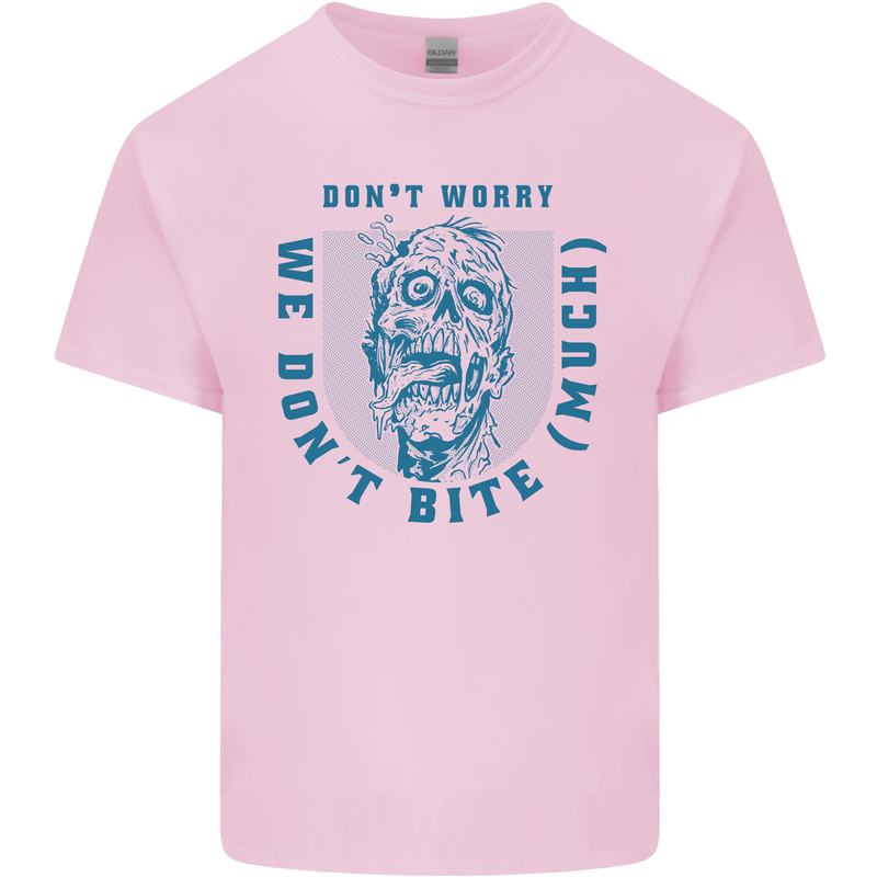 Funny Halloween Zombie We Dont Bite Much Kids T-Shirt Childrens Light Pink