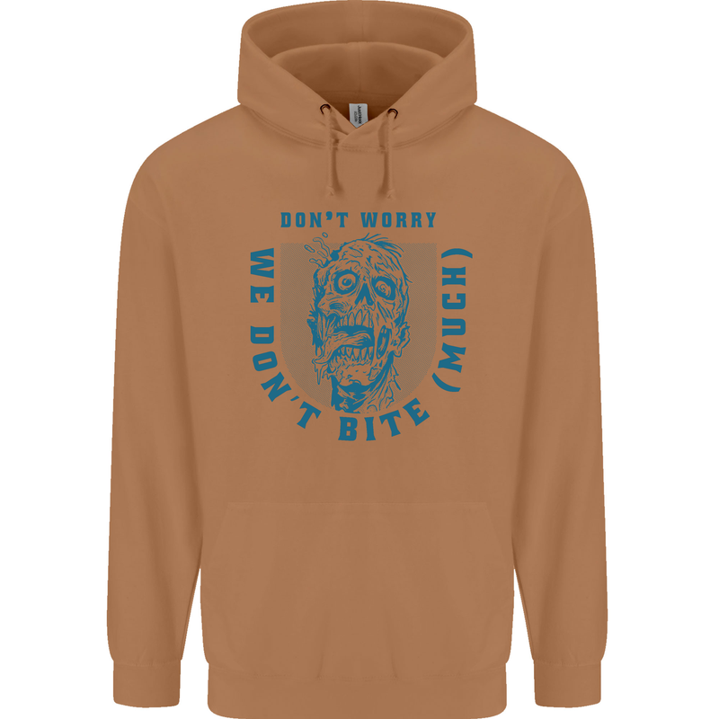 Funny Halloween Zombie We Dont Bite Much Mens 80% Cotton Hoodie Caramel Latte