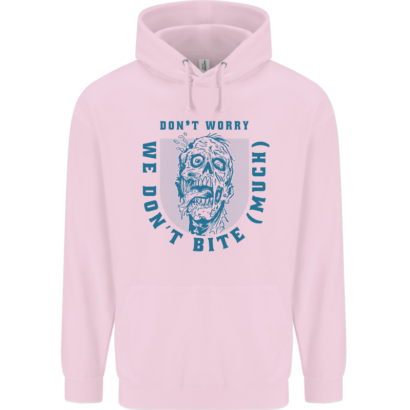 Funny Halloween Zombie We Dont Bite Much Mens 80% Cotton Hoodie Light Pink