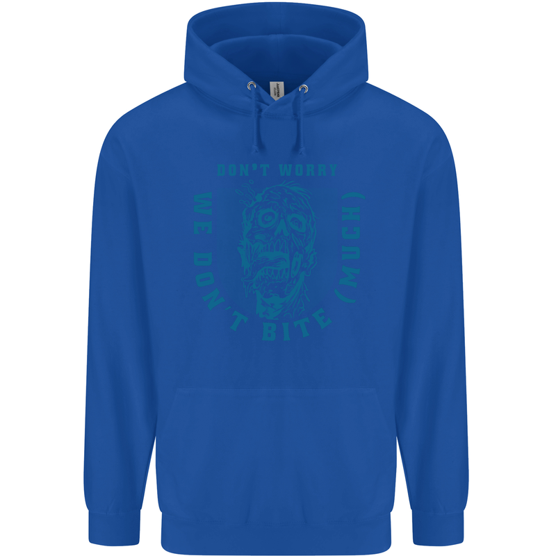 Funny Halloween Zombie We Dont Bite Much Mens 80% Cotton Hoodie Royal Blue