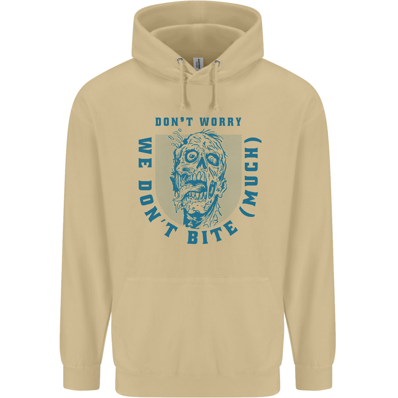 Funny Halloween Zombie We Dont Bite Much Mens 80% Cotton Hoodie Sand