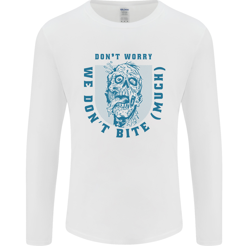 Funny Halloween Zombie We Dont Bite Much Mens Long Sleeve T-Shirt White