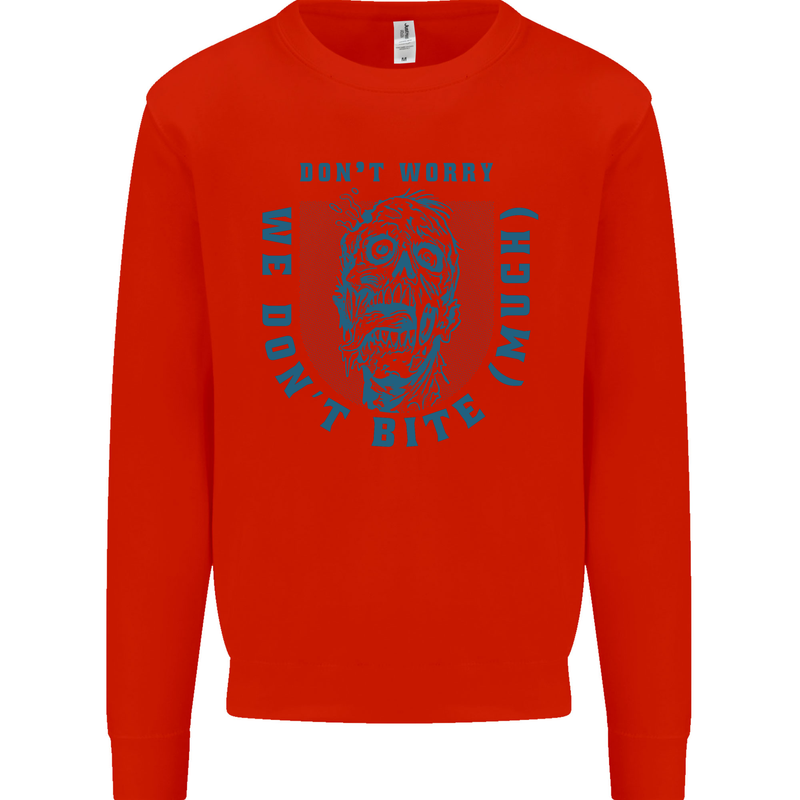 Funny Halloween Zombie We Dont Bite Much Mens Sweatshirt Jumper Bright Red