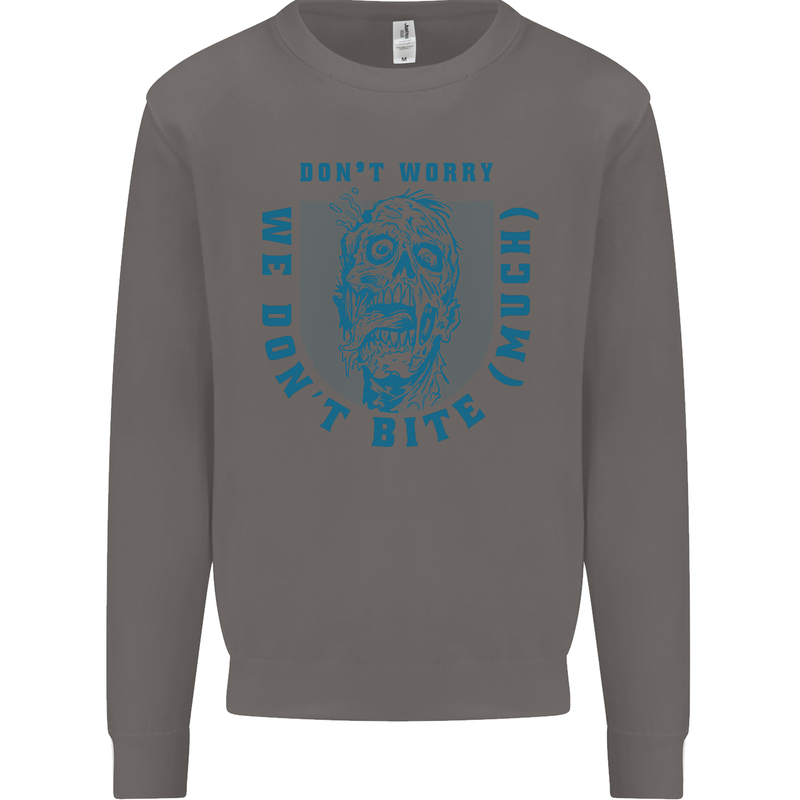 Funny Halloween Zombie We Dont Bite Much Mens Sweatshirt Jumper Charcoal