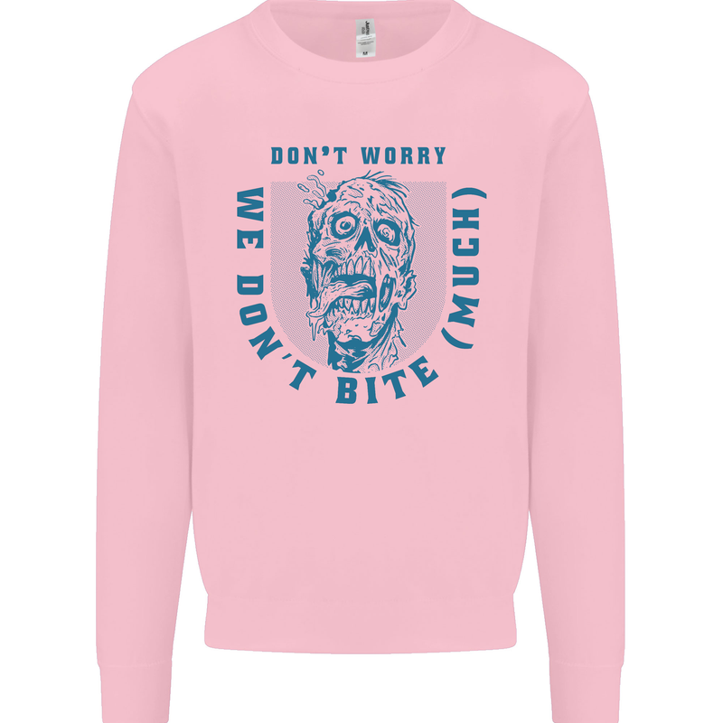 Funny Halloween Zombie We Dont Bite Much Mens Sweatshirt Jumper Light Pink