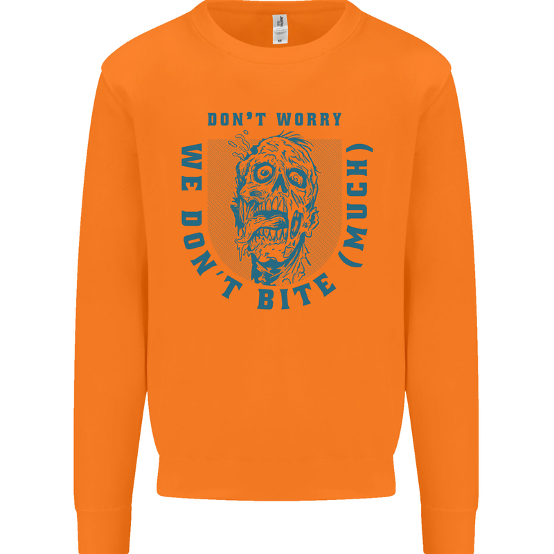 Funny Halloween Zombie We Dont Bite Much Mens Sweatshirt Jumper Orange