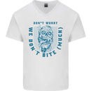 Funny Halloween Zombie We Dont Bite Much Mens V-Neck Cotton T-Shirt White