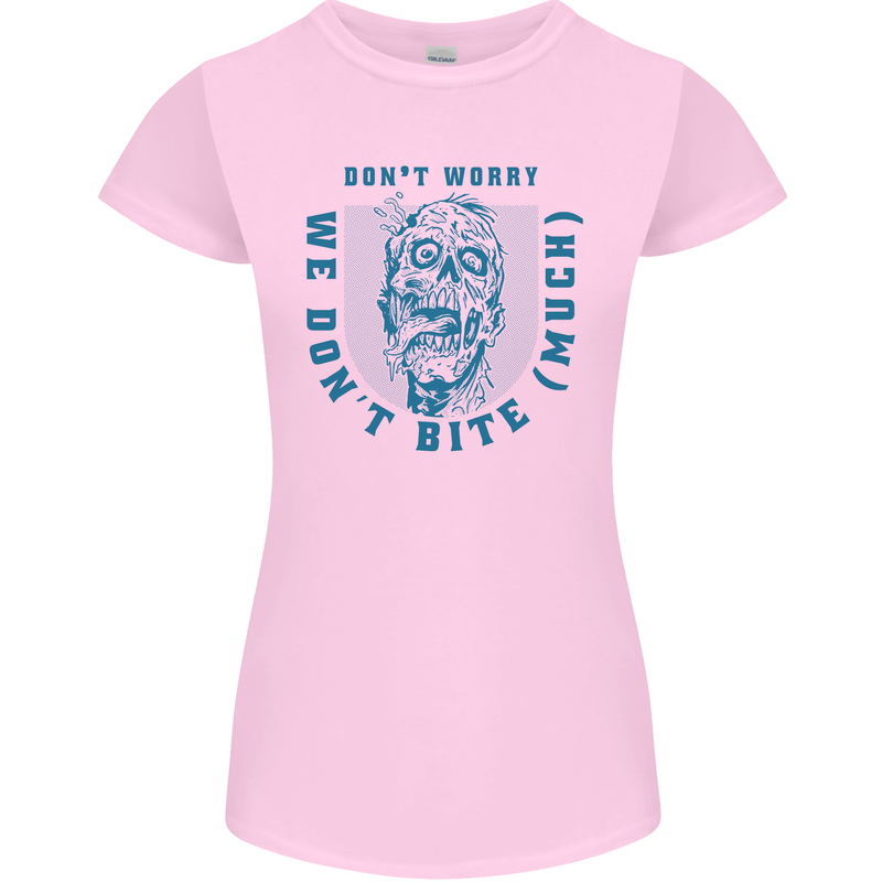 Funny Halloween Zombie We Dont Bite Much Womens Petite Cut T-Shirt Light Pink