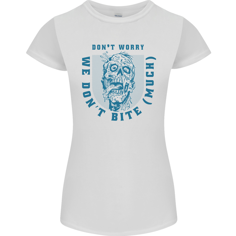 Funny Halloween Zombie We Dont Bite Much Womens Petite Cut T-Shirt White