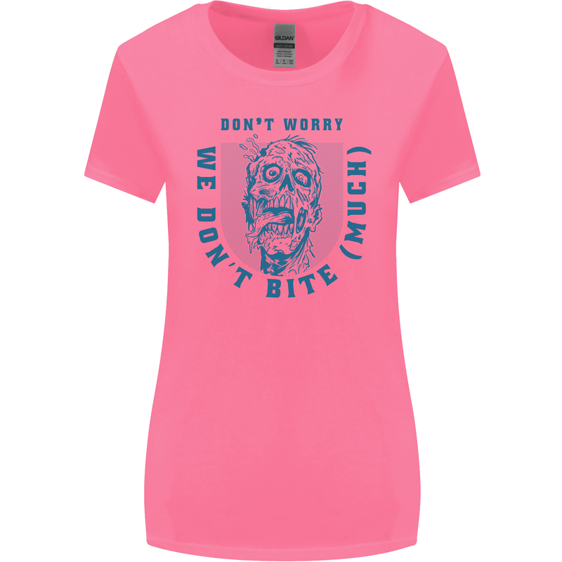 Funny Halloween Zombie We Dont Bite Much Womens Wider Cut T-Shirt Azalea