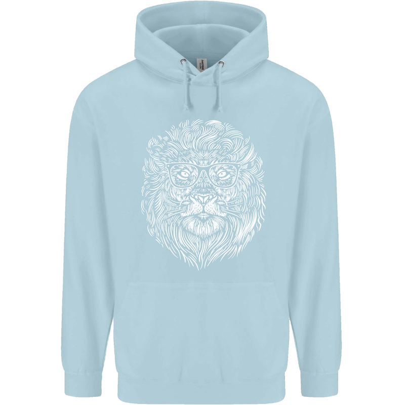 Funny Hipster Lion Childrens Kids Hoodie Light Blue