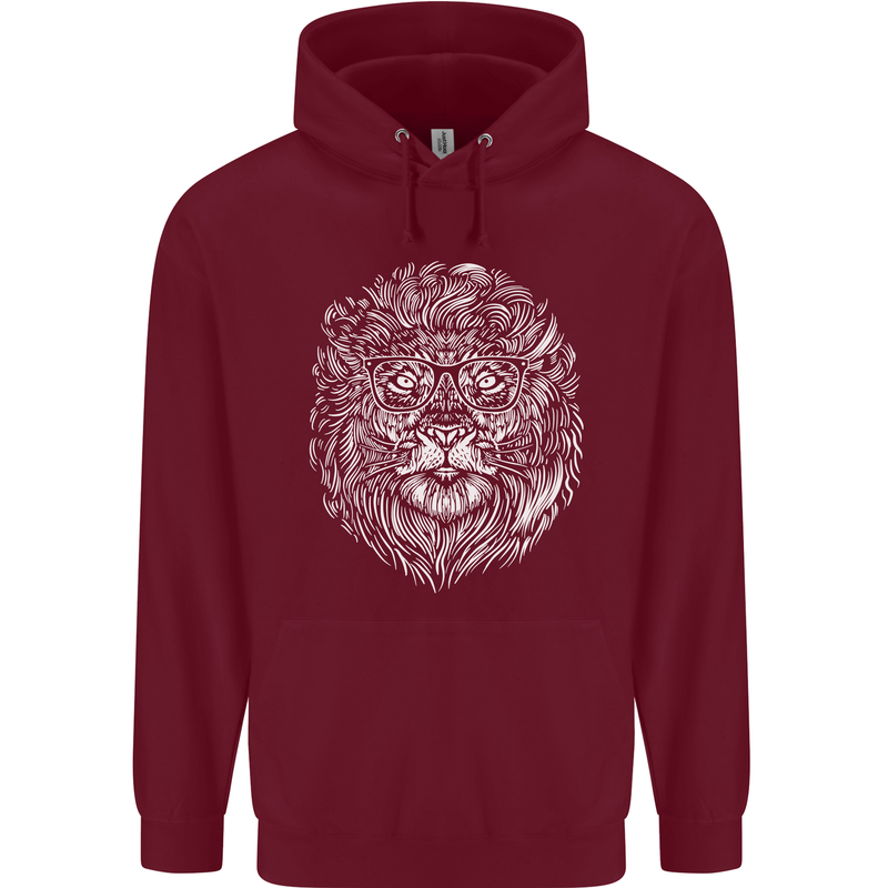 Funny Hipster Lion Childrens Kids Hoodie Maroon