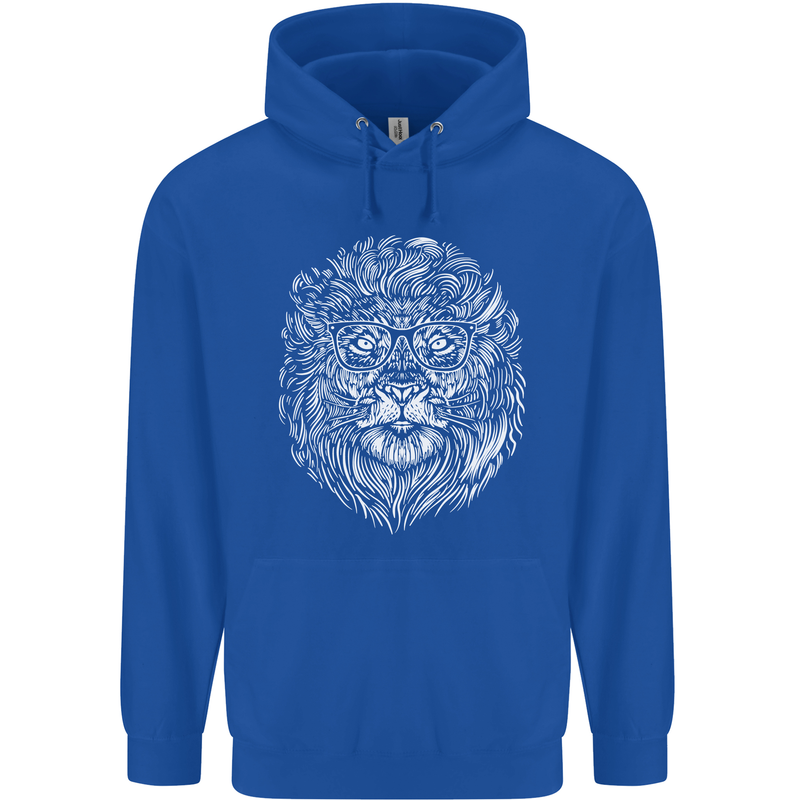 Funny Hipster Lion Childrens Kids Hoodie Royal Blue