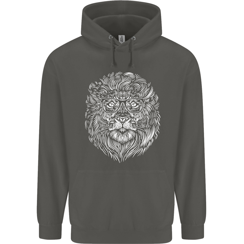 Funny Hipster Lion Childrens Kids Hoodie Storm Grey
