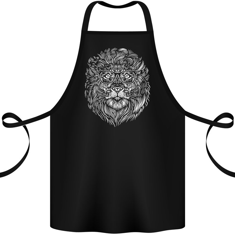 Funny Hipster Lion Cotton Apron 100% Organic Black