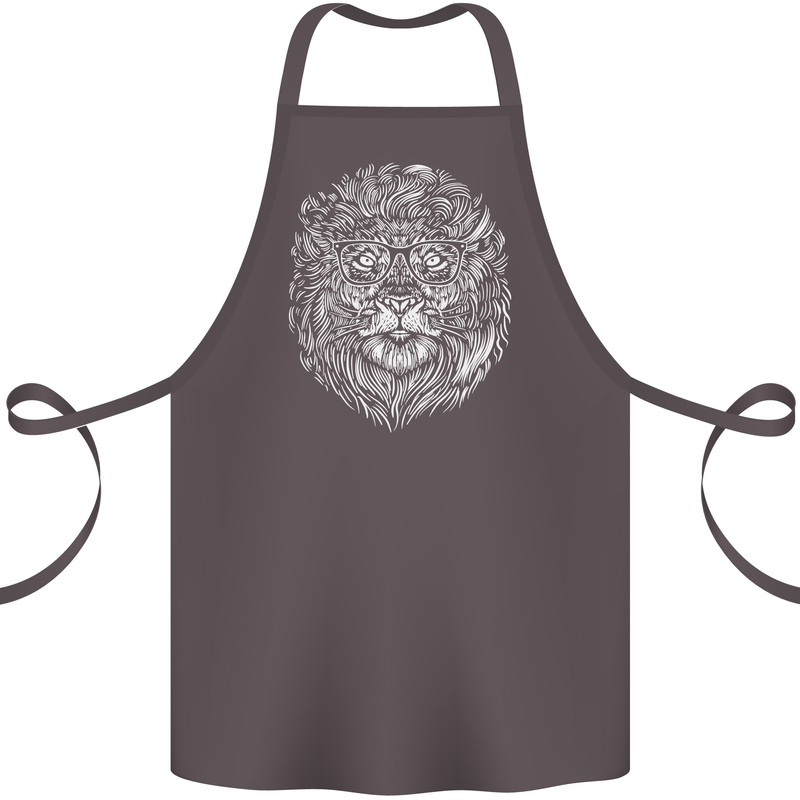 Funny Hipster Lion Cotton Apron 100% Organic Dark Grey