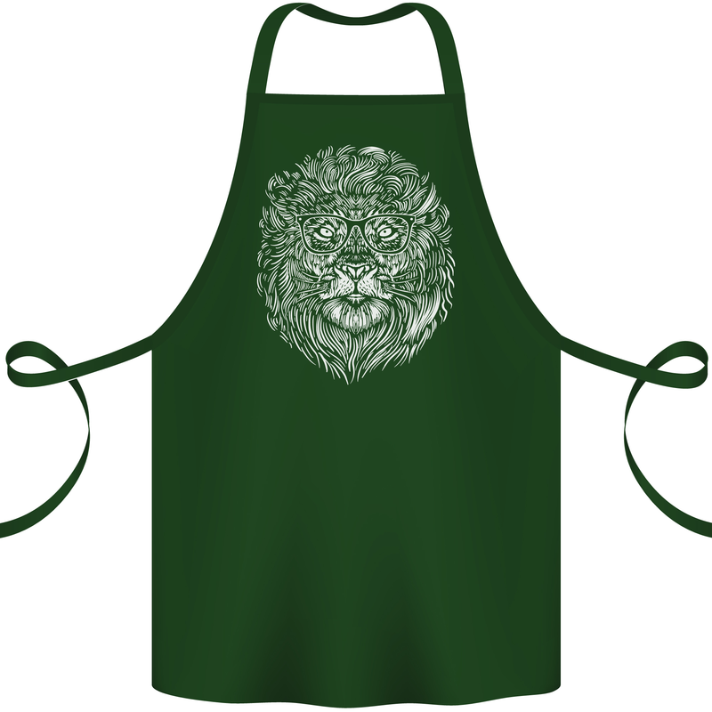 Funny Hipster Lion Cotton Apron 100% Organic Forest Green