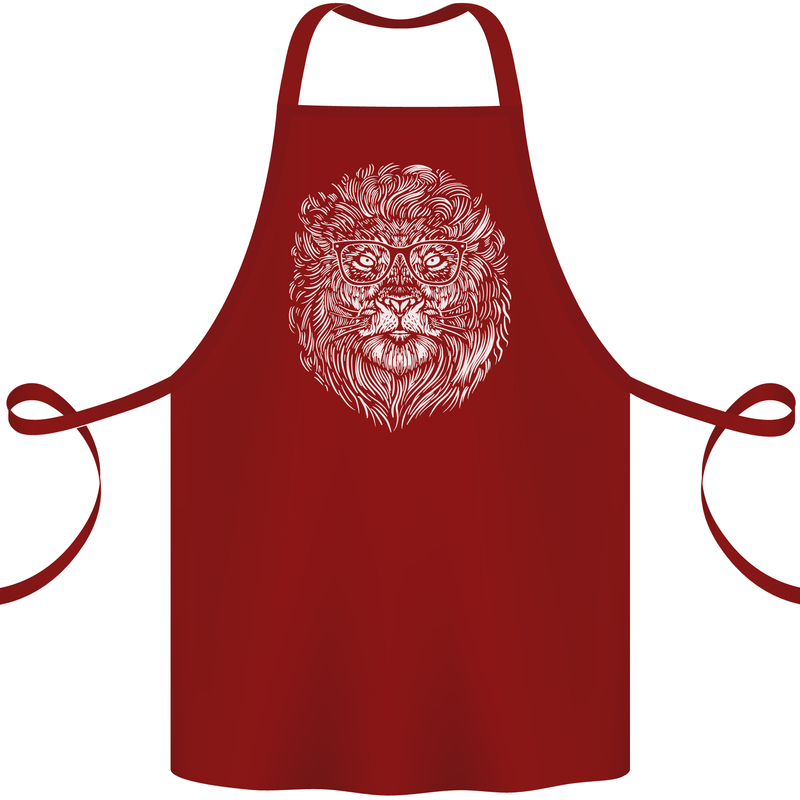 Funny Hipster Lion Cotton Apron 100% Organic Maroon