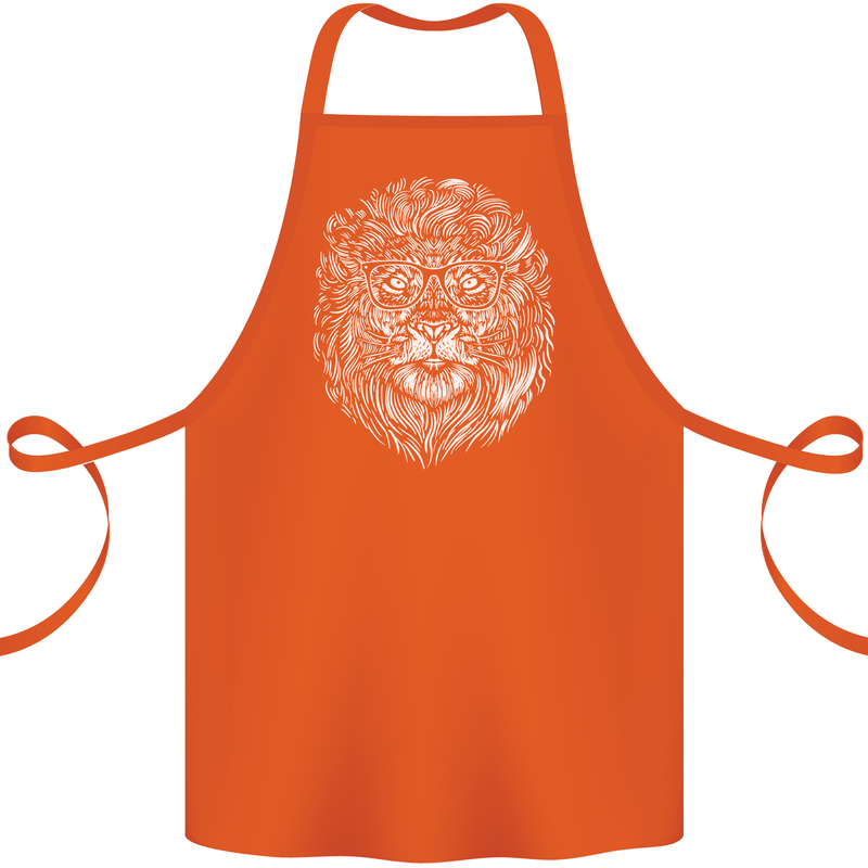 Funny Hipster Lion Cotton Apron 100% Organic Orange