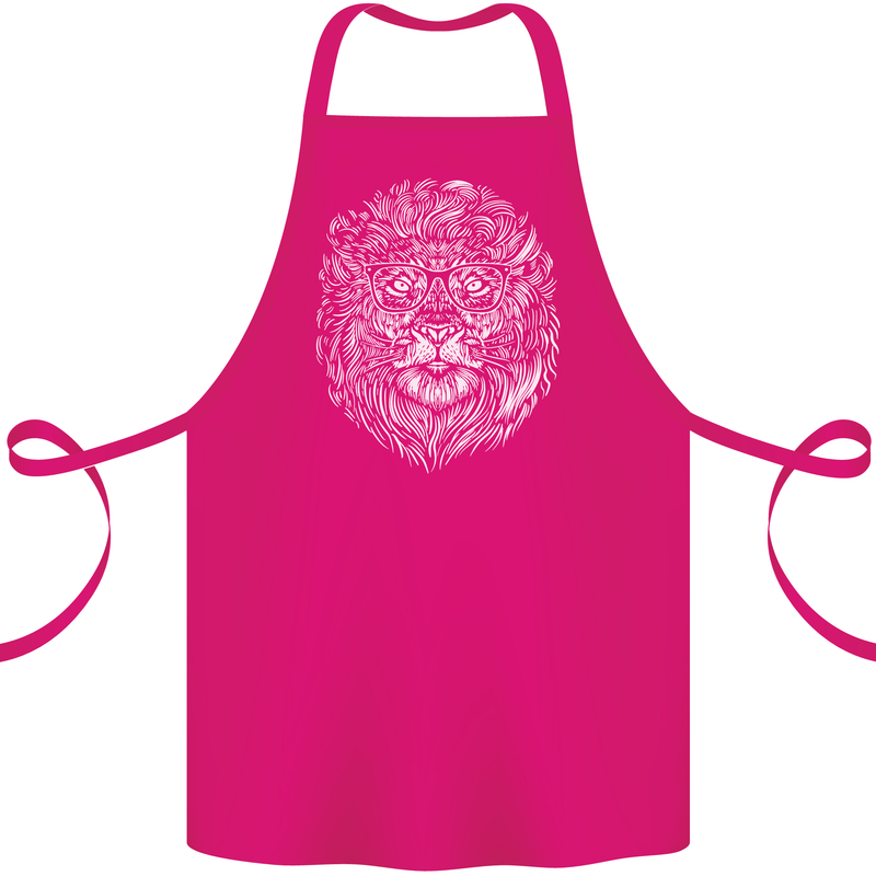 Funny Hipster Lion Cotton Apron 100% Organic Pink