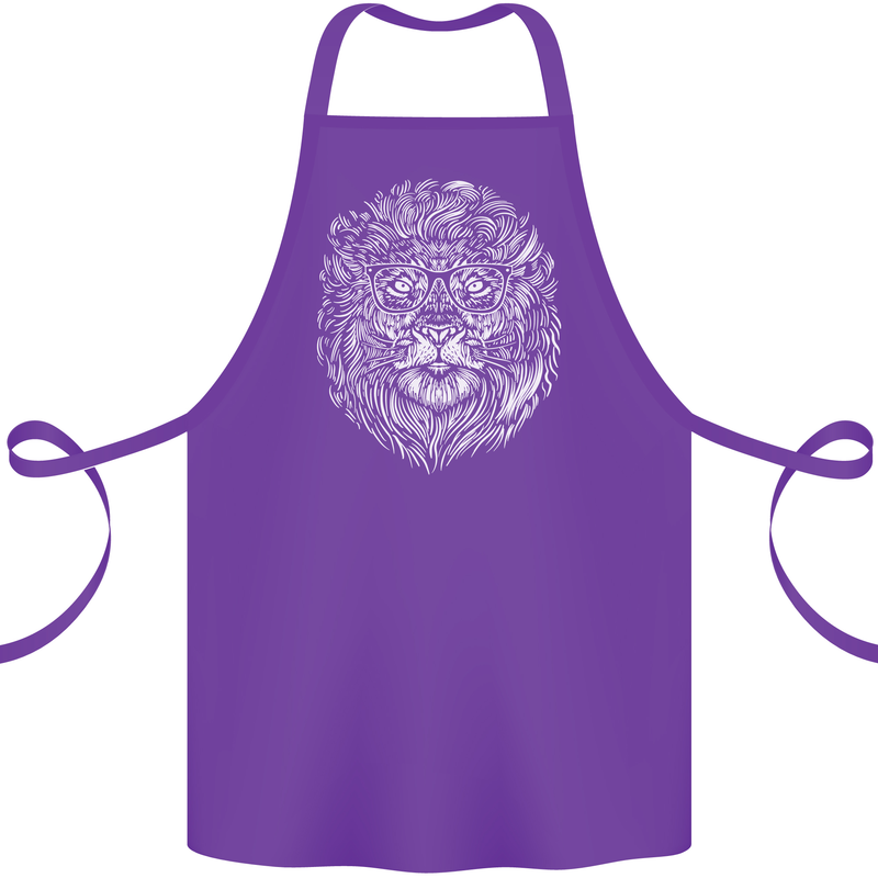 Funny Hipster Lion Cotton Apron 100% Organic Purple