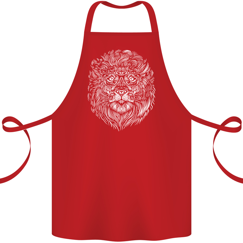 Funny Hipster Lion Cotton Apron 100% Organic Red