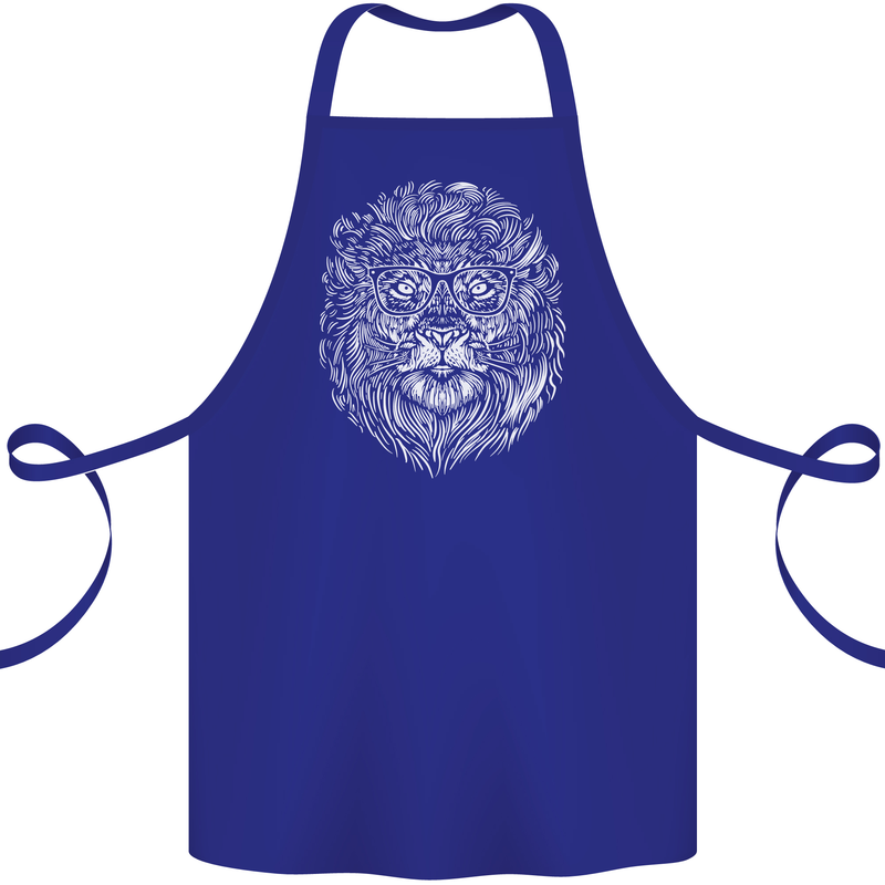 Funny Hipster Lion Cotton Apron 100% Organic Royal Blue