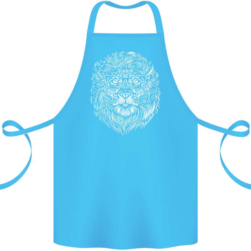 Funny Hipster Lion Cotton Apron 100% Organic Turquoise