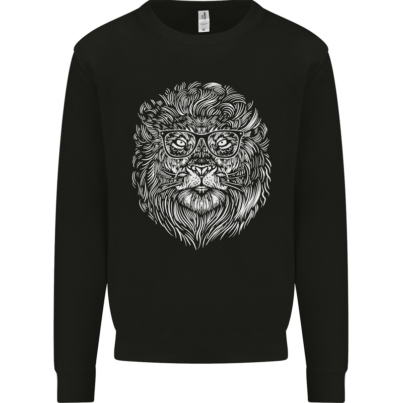 Funny Hipster Lion Kids Sweatshirt Jumper Black