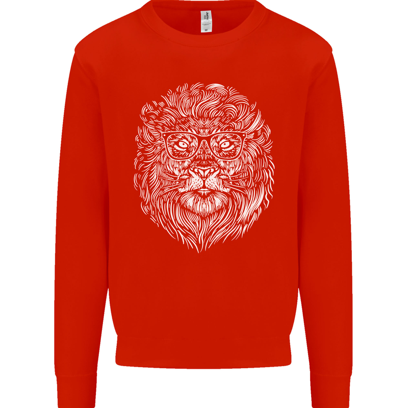 Funny Hipster Lion Kids Sweatshirt Jumper Bright Red