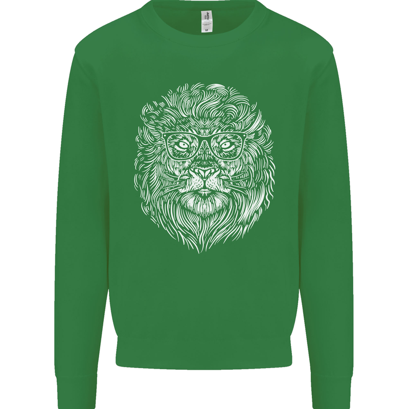 Funny Hipster Lion Kids Sweatshirt Jumper Irish Green