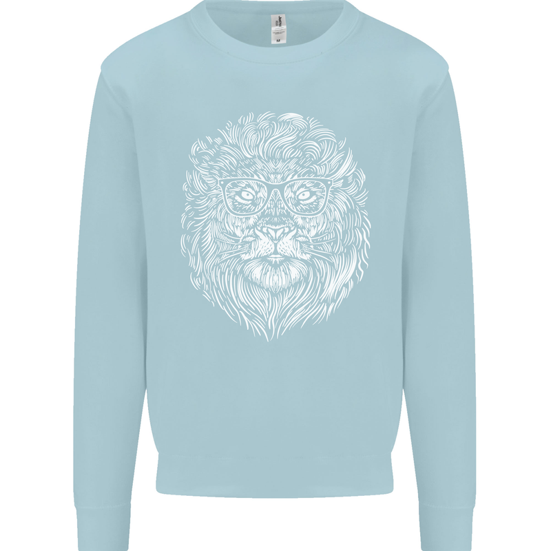 Funny Hipster Lion Kids Sweatshirt Jumper Light Blue
